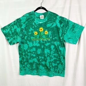 Vintage Green Tie Dye Sunglower Embroidered Galveston TX T-shirt XL